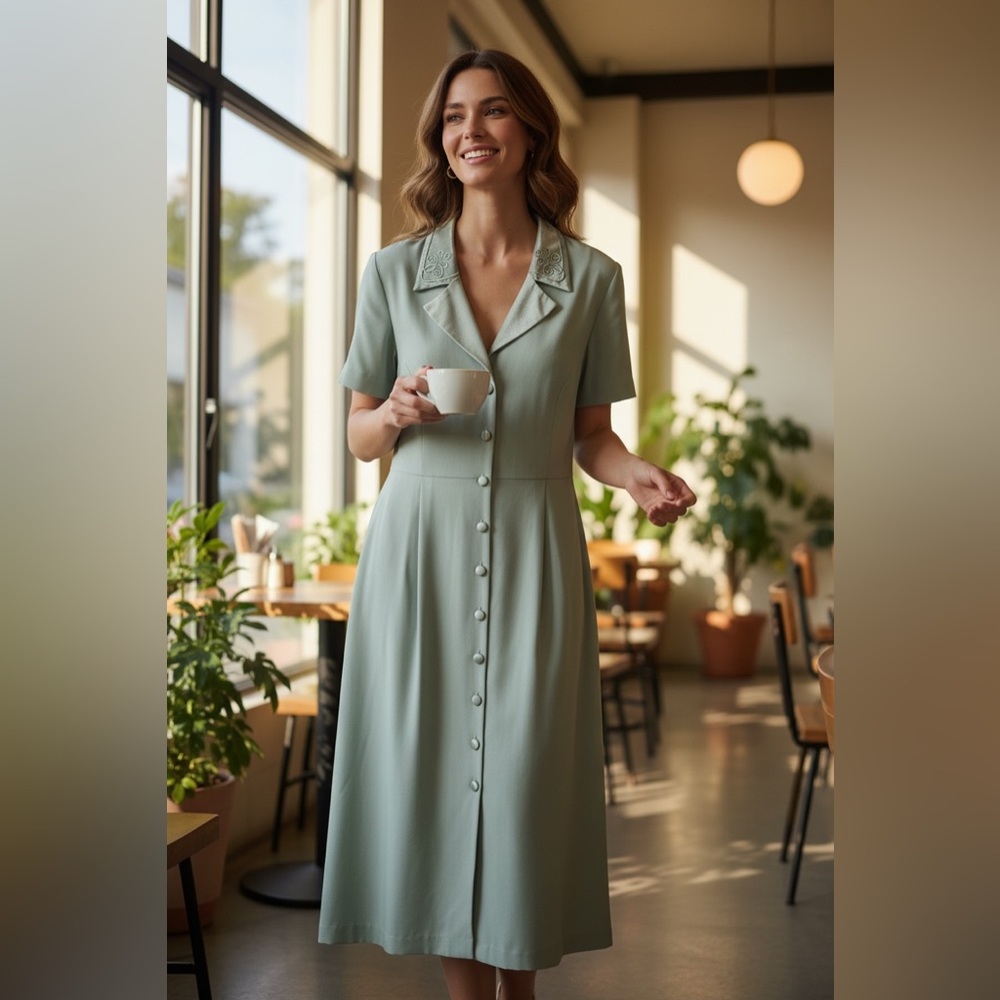 Elegant Green Button-Down Dress